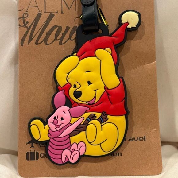 Disney Santa Pooh & Piglet 3D Silicone Luggage Tag Backpack Bag Identifier NWT - Picture 1 of 5